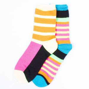 Wholesale Women's socks yellow and blue stripes set 2 pairs