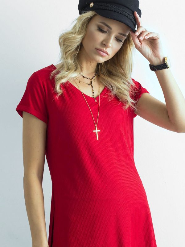 Wholesale Red Ribbed V-Neck Blouse