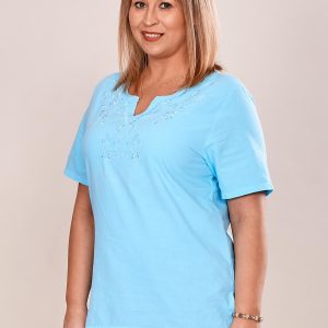 Wholesale Shirt blouse with embroidered pattern blue PLUS SIZE