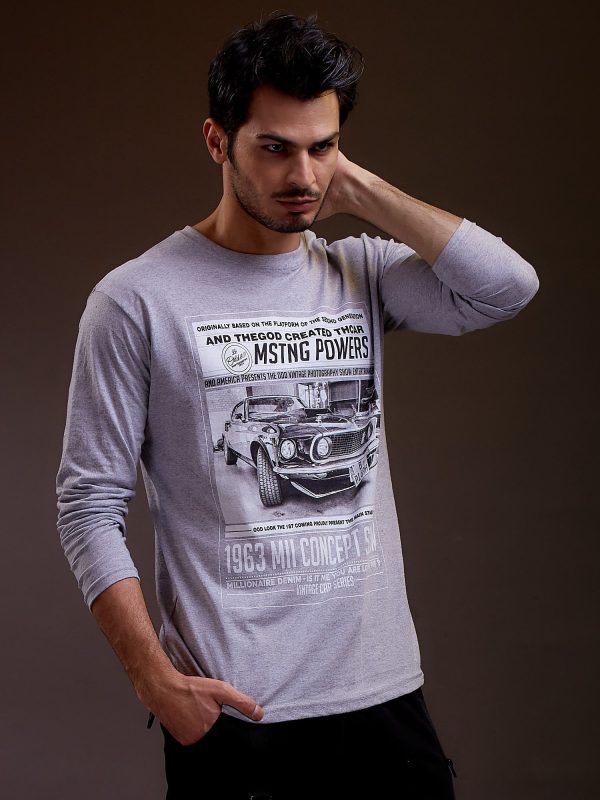 Wholesale Men's blouse with car print light grey