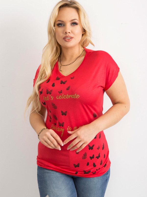 Wholesale Red T-shirt for women with print PLUS SIZE