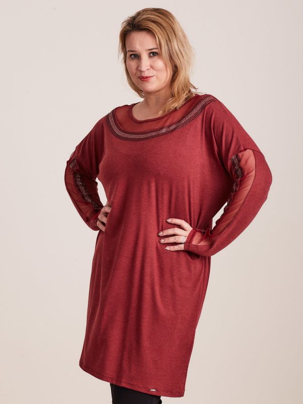 Wholesale Burgundy tunic with plus size rhinestones