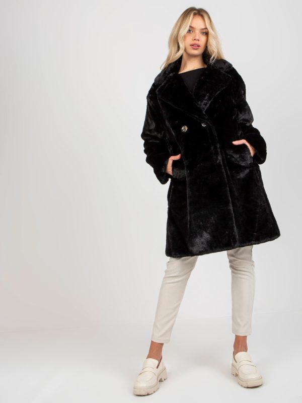 Wholesale Black Women's Button Fur Coat OCH BELLA