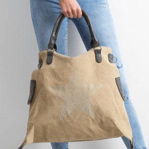 Wholesale Beige canvas bag with rhinestones