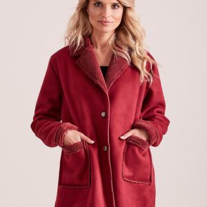 Wholesale Burgundy faux fur sheepskin coat