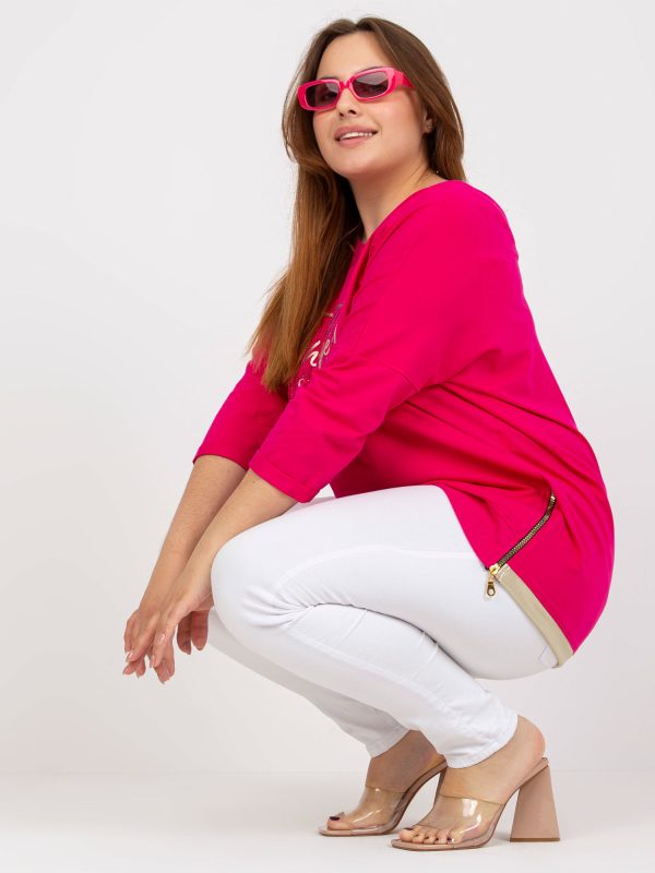 Wholesale Fuchsia Casual Plus Size Blouse with Zippers