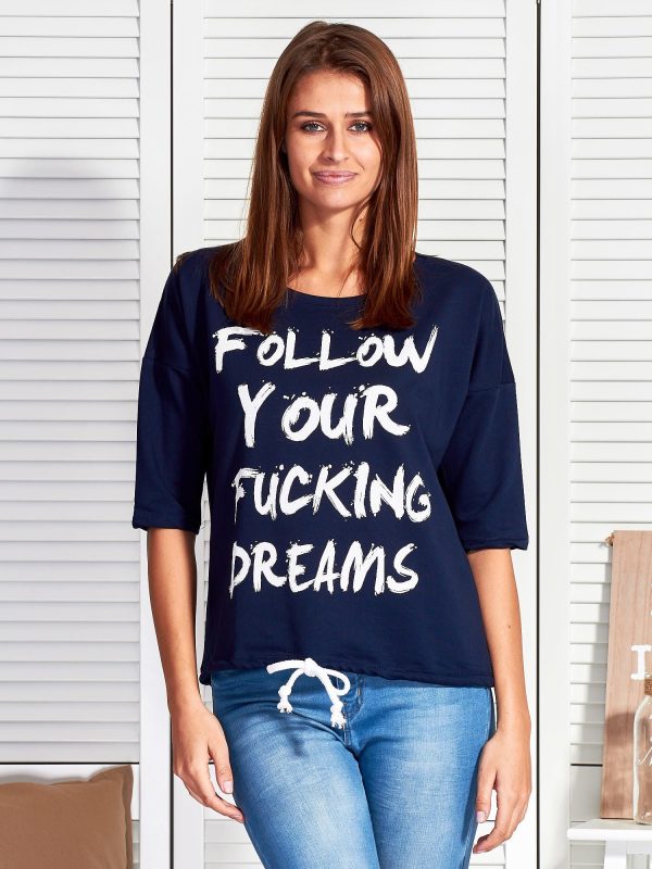 Wholesale Navy blue blouse FOLLOW YOUR FUCKING DREAMS