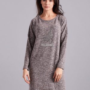 Wholesale Gray-beige asymmetrical dress with appliqué