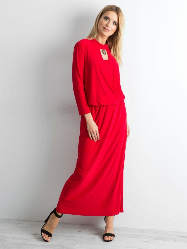 Wholesale Red maxi dress with cutout