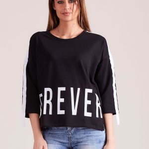 Wholesale Black asymmetrical sweatshirt with inscriptions