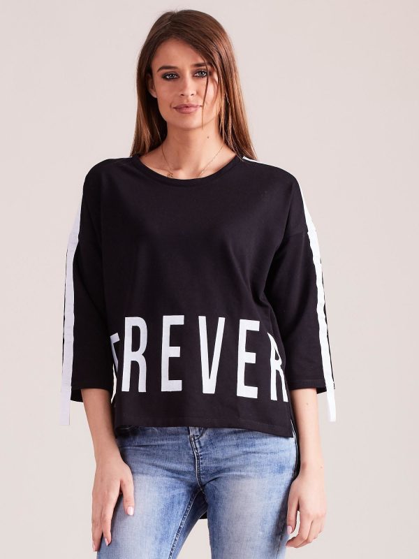 Wholesale Black asymmetrical sweatshirt with inscriptions