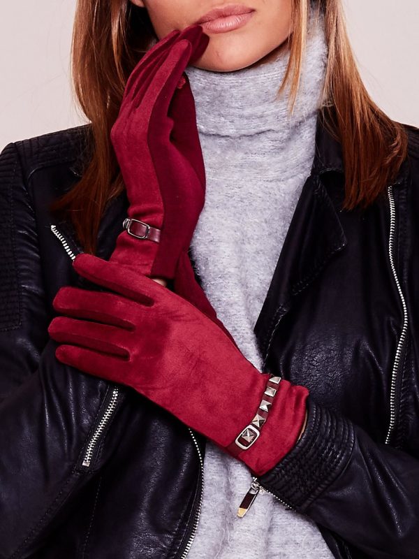 Wholesale Burgundy soft gloves with studs