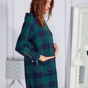 Wholesale Flannel plaid tunic with gold sliders green