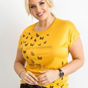 Wholesale Yellow T-shirt for women with plus size print