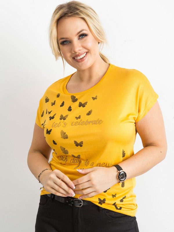 Wholesale Yellow T-shirt for women with plus size print