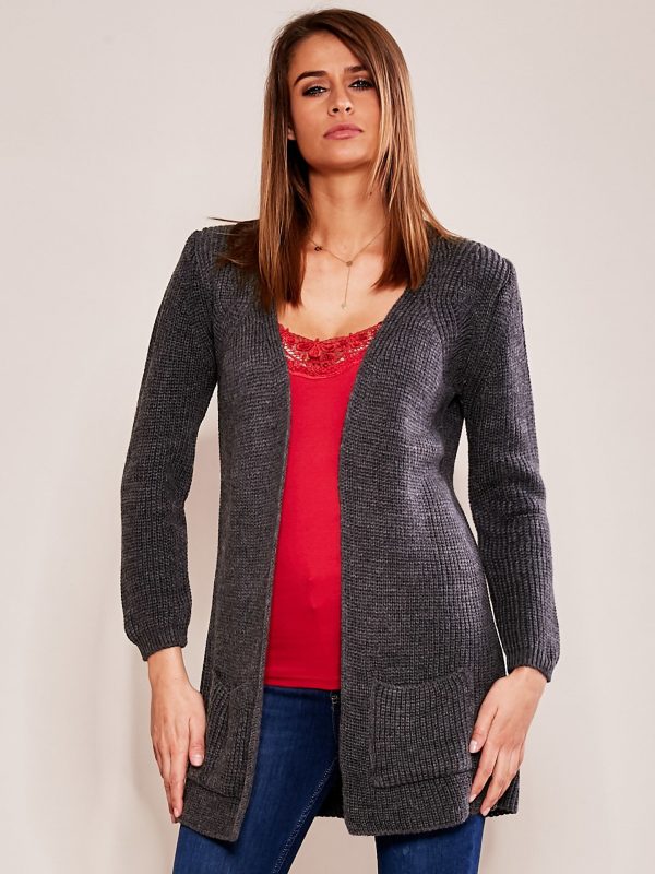 Wholesale Dark Gray Long Knitted Cardigan