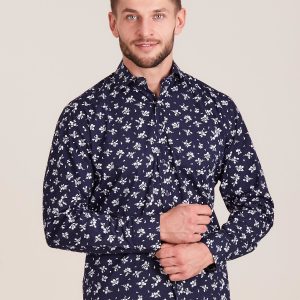 Wholesale Navy blue men's shirt with vegetable patterns