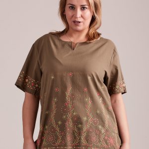 Wholesale Khaki Plus Size Patterned Shirt Blouse