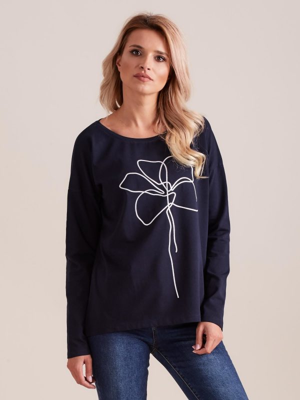 Wholesale Long sleeve blouse navy blue