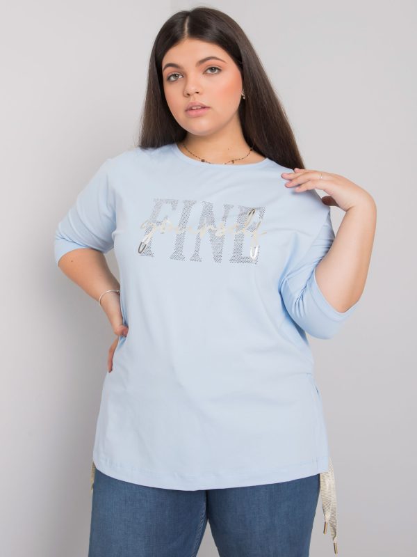 Wholesale Light blue plus size blouse with rhinestones Elena