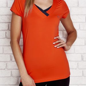 Wholesale T-shirt with triangular neckline dark orange PLUS SIZE