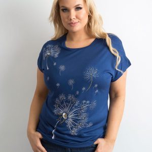 Wholesale Navy blue T-shirt for women with plus size print