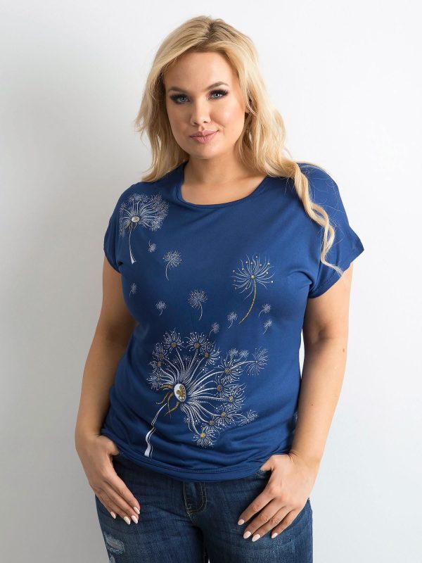 Wholesale Navy blue T-shirt for women with plus size print