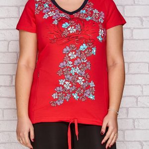 Wholesale Dark coral T-shirt with floral print