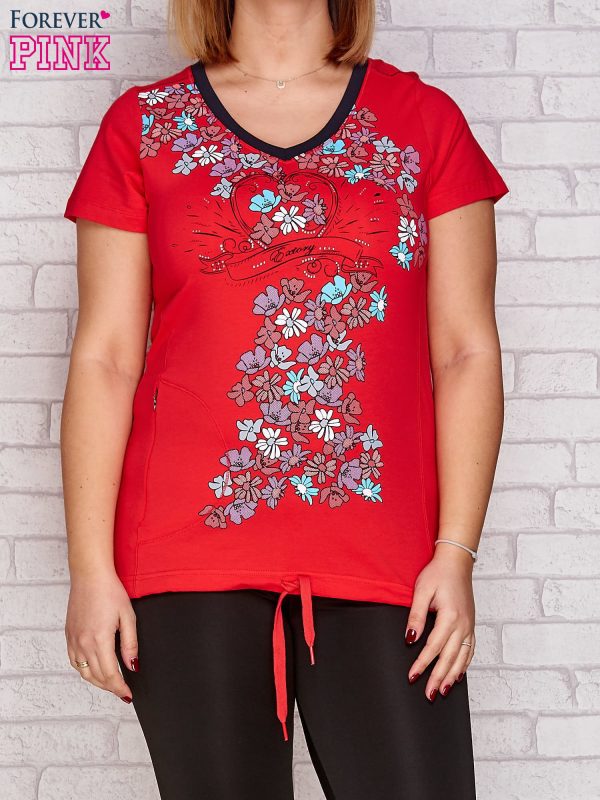 Wholesale Dark coral T-shirt with floral print