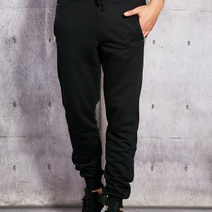 Wholesale Men's black sweatpants with zippers