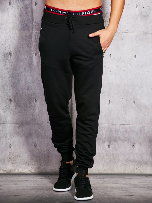 Wholesale Men's black sweatpants with zippers