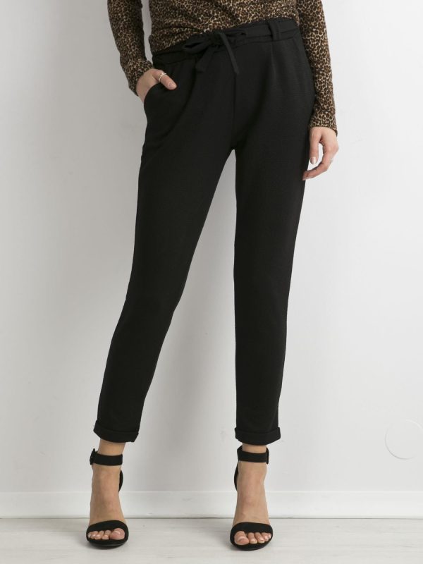 Wholesale Black Fabric Pants with Belt