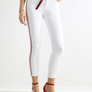 Wholesale White skinny denim pants with stripes