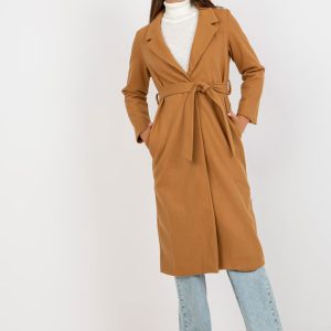 Wholesale Camel long coat with tie belt OCH BELLA