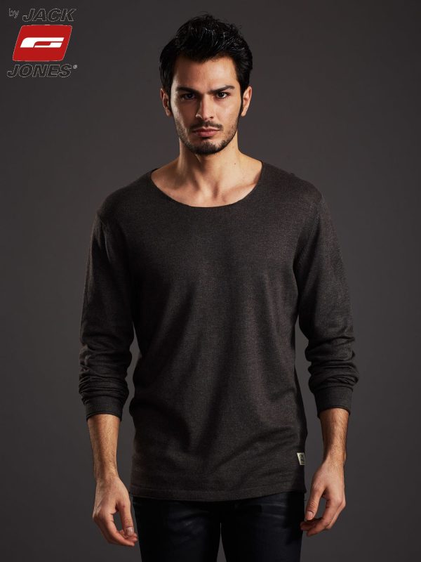 Wholesale Dark brown smooth men's sweater