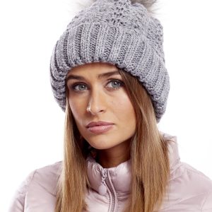 Wholesale Dark gray hat with fur tassel