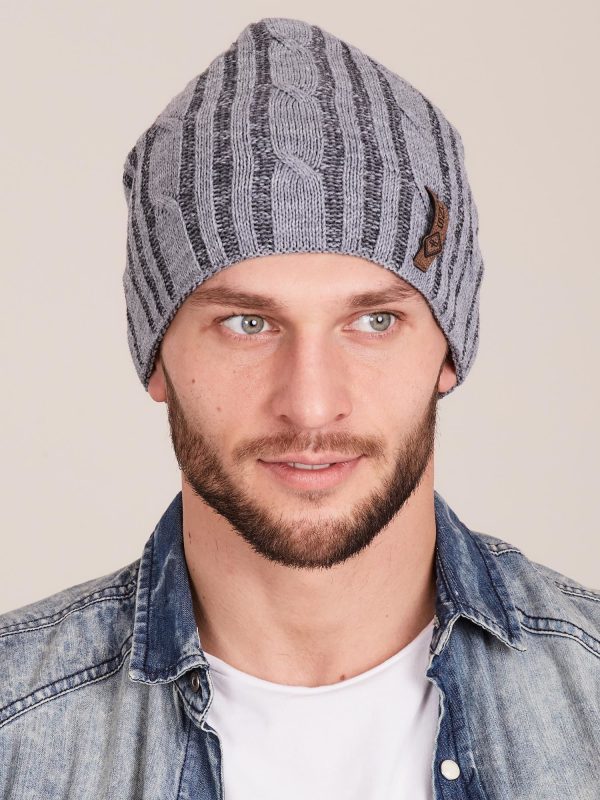 Wholesale Gray men's winter cap with braids