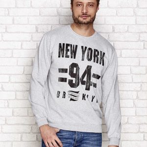 Wholesale Men's padded sweatshirt with print NEW YORK 94 grey