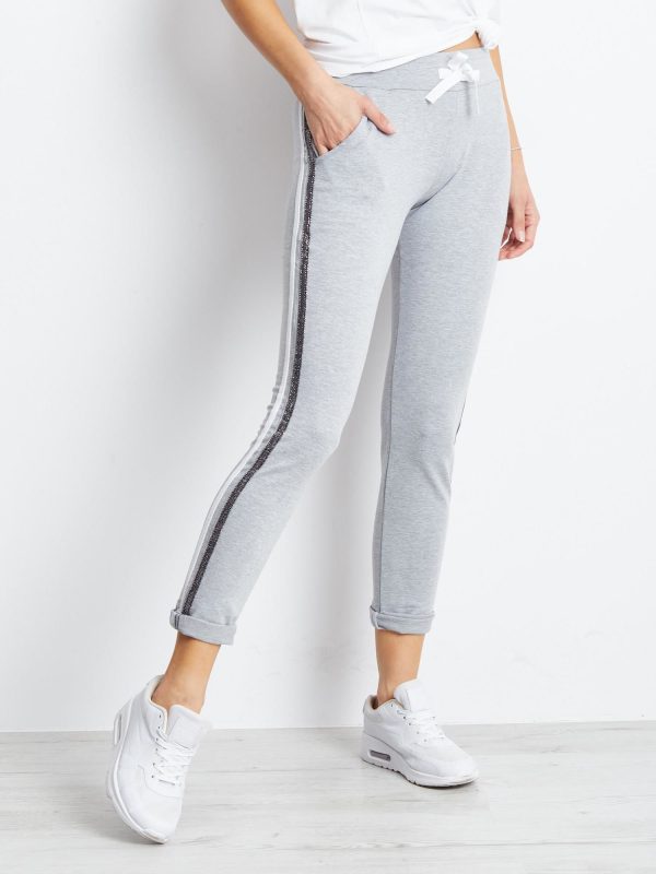 Wholesale Light grey sweatpants with shiny stripe