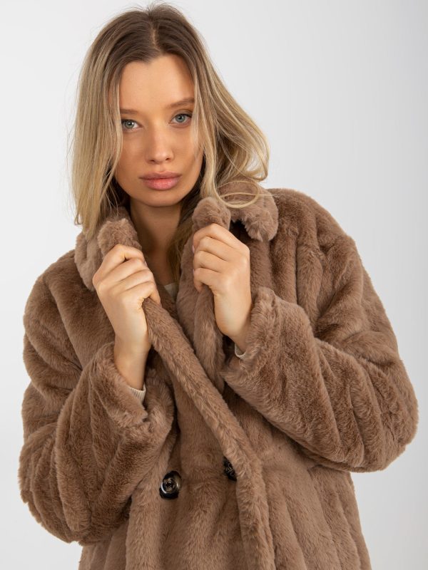 Wholesale Dark beige oversized women's fur coat OCH BELLA