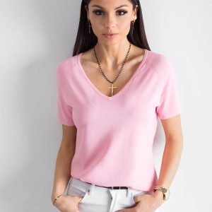 Wholesale Light pink blouse with triangular neckline