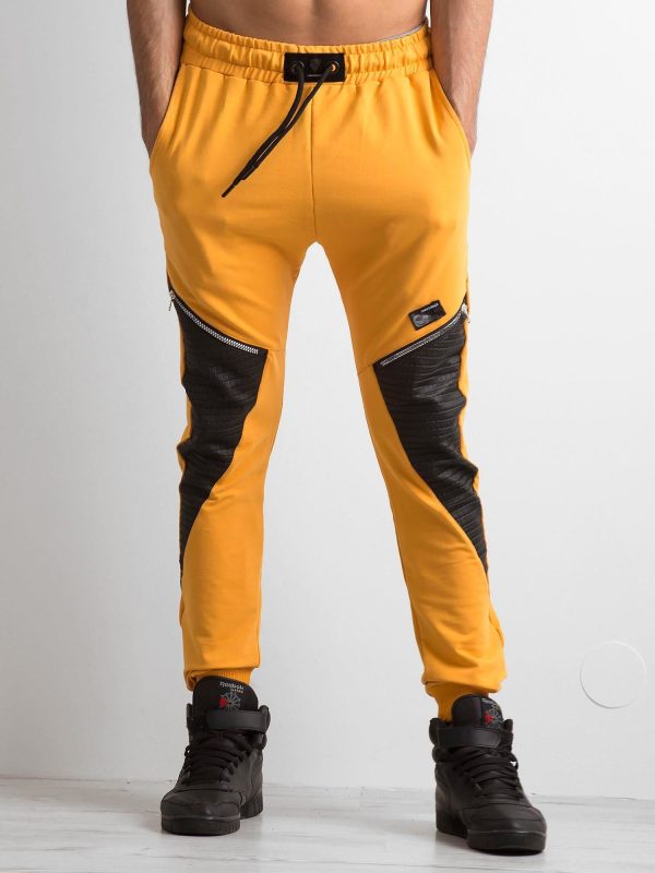 Wholesale Dark Yellow Men's Sweatpants with Applique