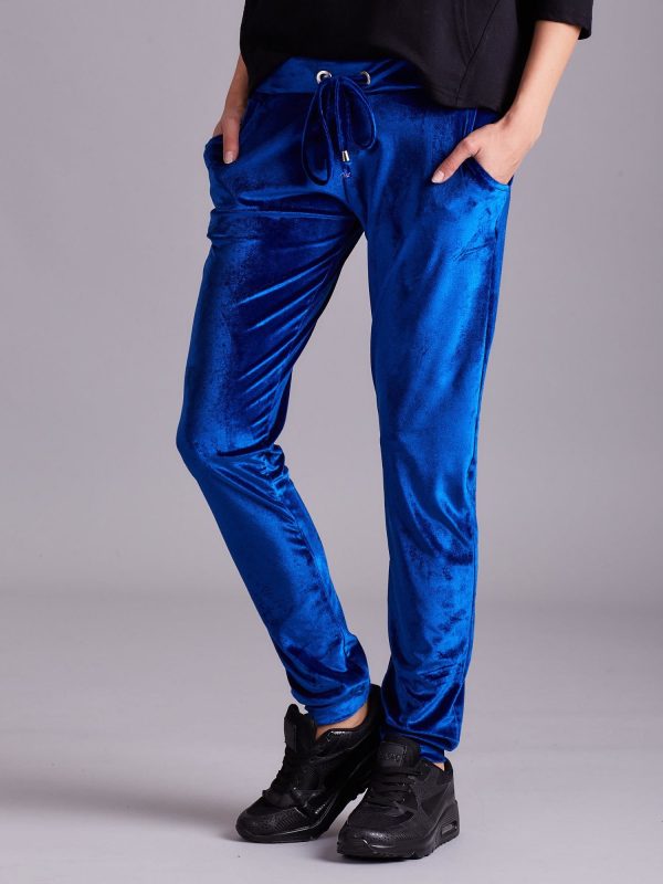 Wholesale Blue velour trousers with stripes