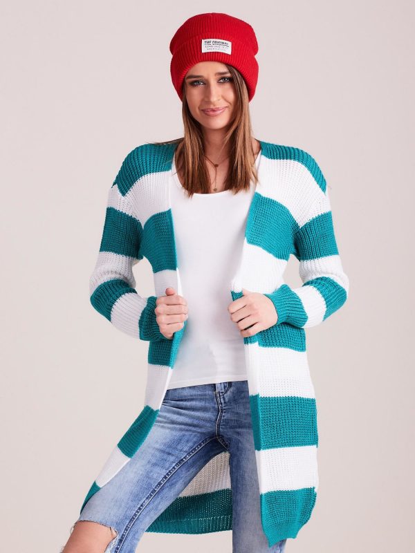 Wholesale White and green striped sweater