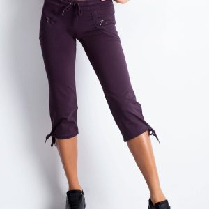 Wholesale Dark purple capri sweatpants with zipper pockets