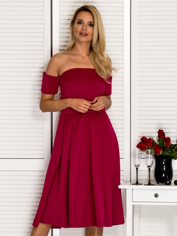 Wholesale Sliced off shoulder cocktail dress dark pink