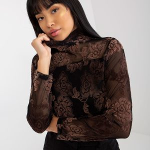 Wholesale Black turtleneck blouse with floral applique