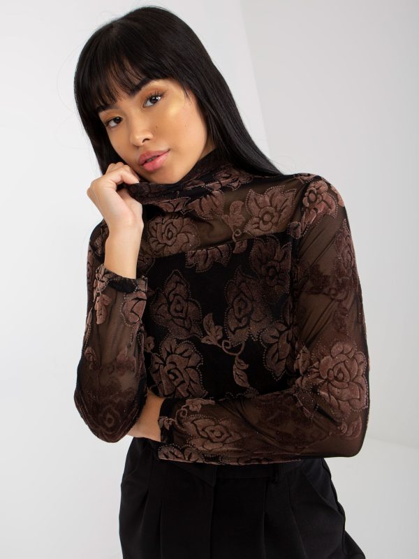 Wholesale Black turtleneck blouse with floral applique