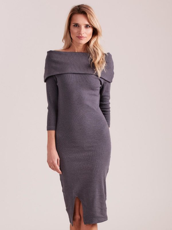 Wholesale Dark Gray Fitted Off Shoulder Dress