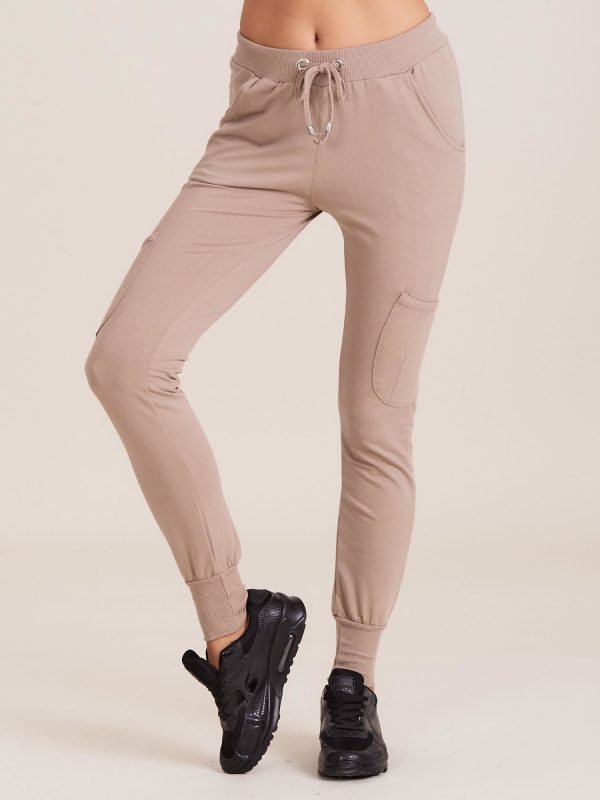 Wholesale Women's sweatpants with welts beige